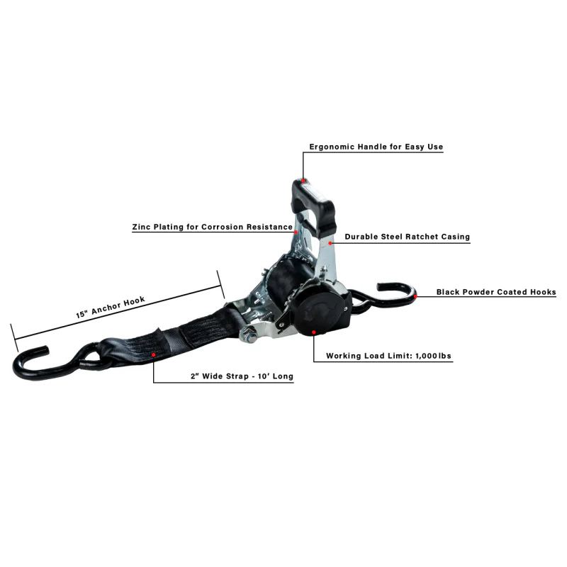 BulletProof Hitches Heavy Duty 2" Auto Retractable Ratchet Strap Model BPHDRSAUTO - Image 9
