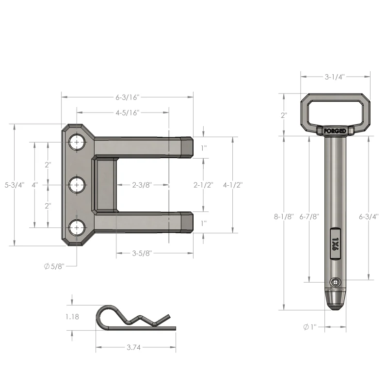 BulletProof Hitches Heavy Duty 2-Tang Clevis with 1" Pin Model CLEVIS - Image 5
