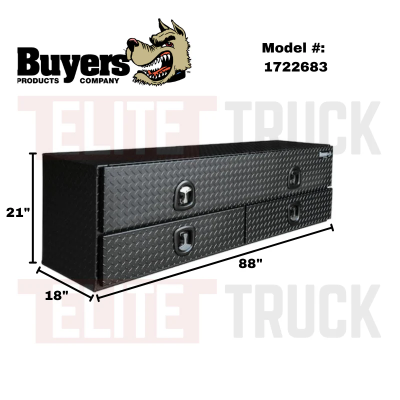 Buyers Products Flatbed Contractor Top Mount Truck Box With Drawers 88" Matte Black Aluminum Model 1722683 - Image 2