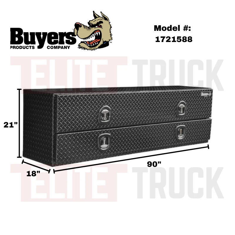 Buyers Products Flatbed Contractor Top Mount Truck Box With Drop Down Doors 90" Gloss Black Aluminum Model 1721588 - Image 2