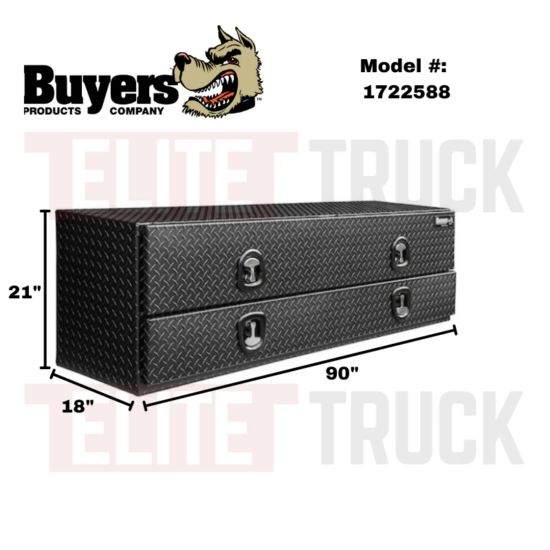Buyers Products Flatbed Contractor Top Mount Truck Box With Drop Down Doors 90" Matte Black Aluminum Model 1722588 - Image 2