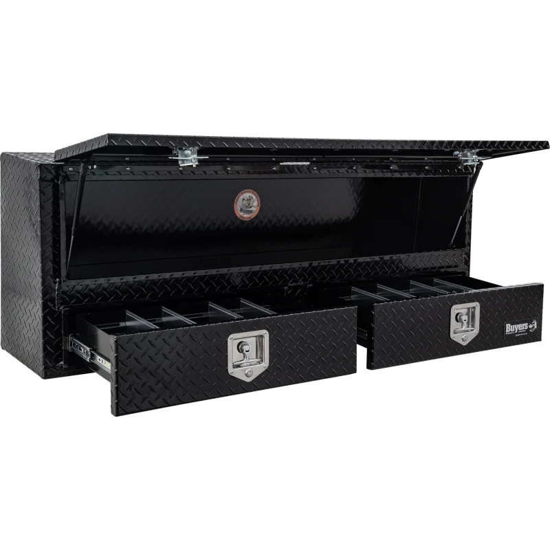 Buyers Products Pickup Contractor Top Mount Truck Box With Drawers 96" Gloss Black Aluminum 1725661 - Image 3