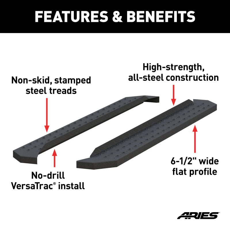 ARIES RidgeStep 6-1/2" x 75" Black Steel Running Boards (No Brackets) Model C2875 - Image 3