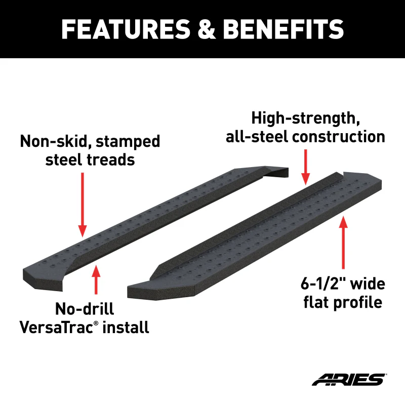 ARIES RidgeStep 6-1/2" x 85" Black Steel Running Boards (No Brackets) Model C2885 - Image 4