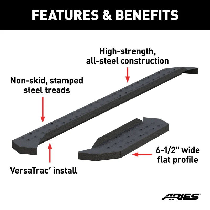 ARIES RidgeStep 6-1/2" x 96", 36" Black Steel Running Boards (No Brackets) Model C3696 - Image 4