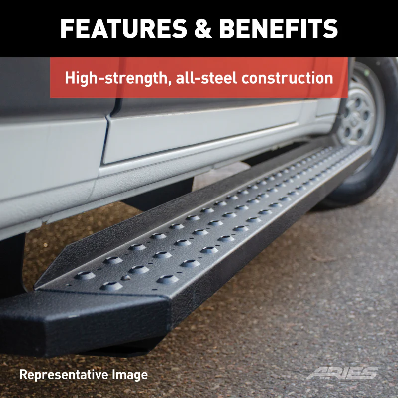 ARIES RidgeStep 6-1/2" x 96", 36" Black Steel Running Boards (No Brackets) Model C3696 - Image 8