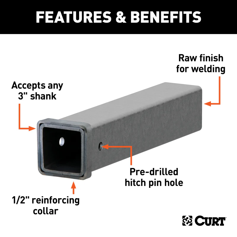 CURT 18" Raw Steel Receiver Tubing - 3" Receiver, 5/8" Pin Hole Model 49518 - Image 2