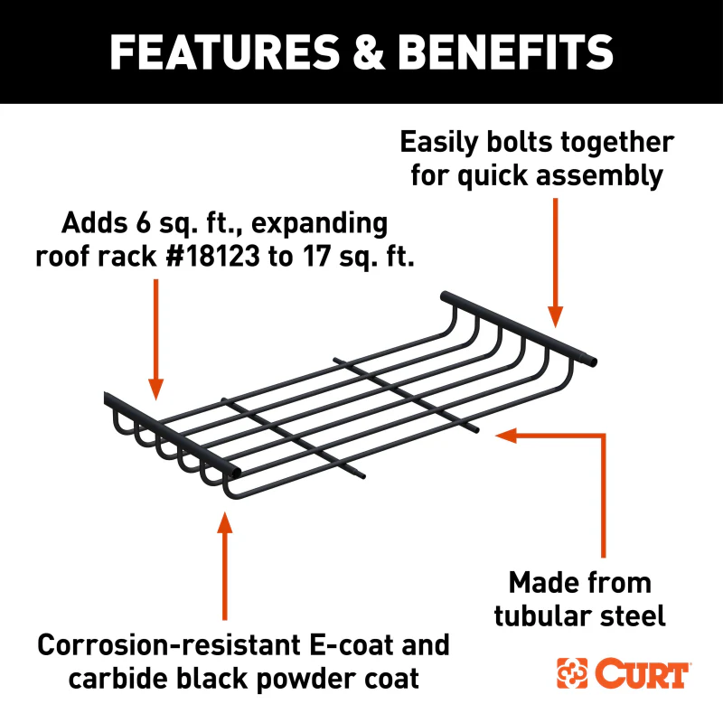 CURT 6 sq. ft. Black Steel Roof Rack Cargo Carrier Extension Model 18124 - Image 3