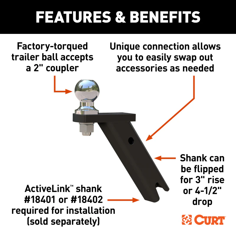 CURT ActiveLink Ball Mount, 2" Ball, 3,500 lbs. GTW Model 18416 - Image 2