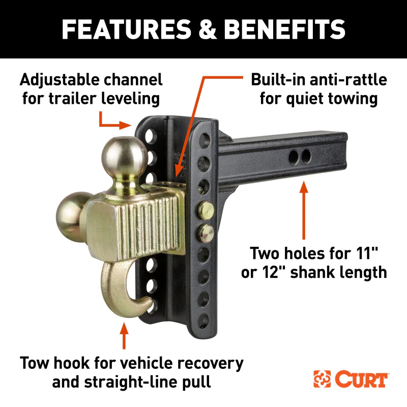 CURT Adjustable Channel Mount with Hook & Step Dual-Ball - 2" Shank, 14K, 6" Drop Model 45904 - Image 5