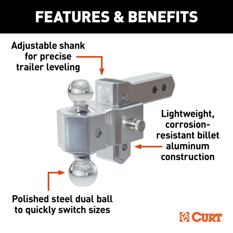 CURT AlumaLite Adjustable Aluminum Hitch with Dual Ball, 3-1/2" Drop Model 45364 - Image 2