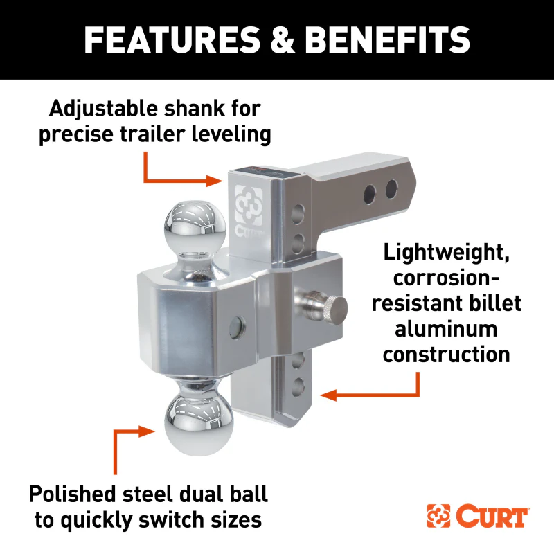 CURT AlumaLite Adjustable Aluminum Hitch with Dual Ball, 5-1/2" Drop Model 45363 - Image 2