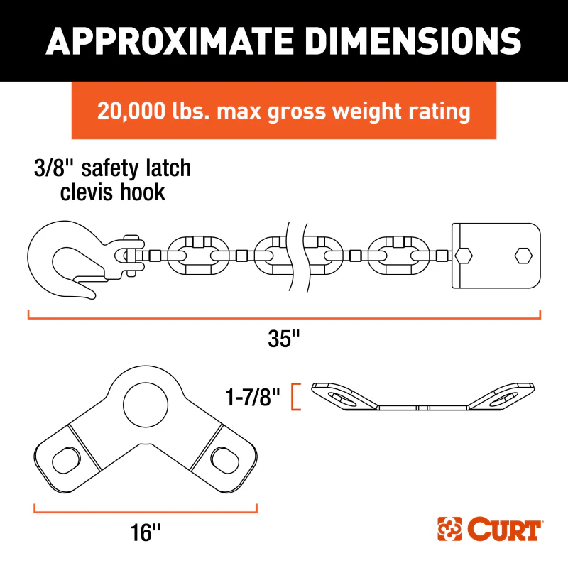 CURT CrossWing 5th Wheel Safety Chain Assembly with Gooseneck Anchor Plate Model 16614 - Image 7