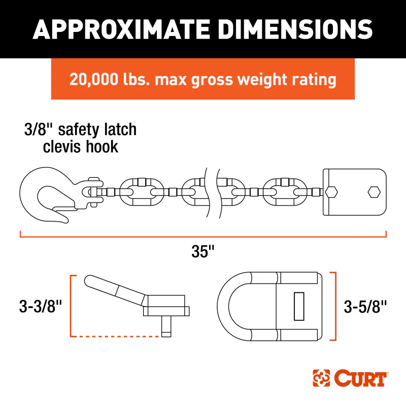 CURT CrossWing 5th Wheel Safety Chain Assembly with Rail Anchors Model 16612 - Image 7