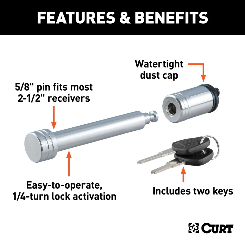 CURT Hitch & Coupler Lock Set, 2" or 2-1/2" Receivers, 1-7/8" to 2-5/16" Couplers Model 23092 - Image 4