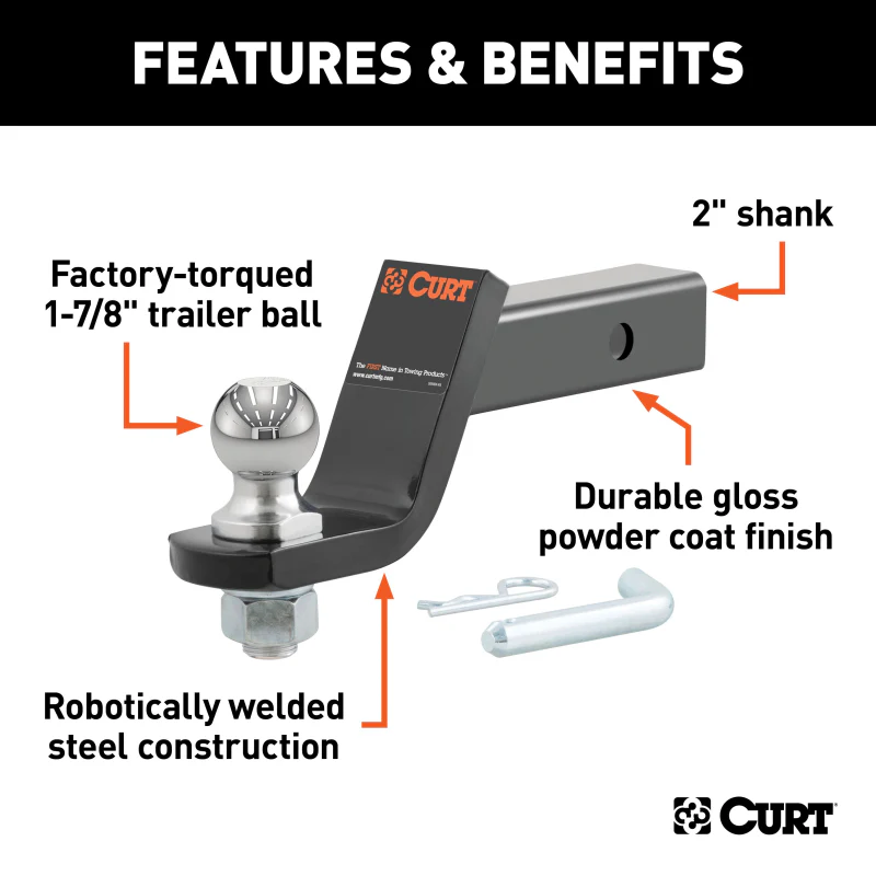 CURT Loaded Ball Mount with 1-7/8" Ball, Imported (2" Shank, 3,500 lbs., 4" Drop) Model 45855 - Image 2