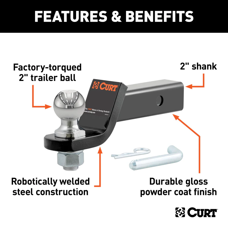 CURT Loaded Ball Mount with 2" Ball, Imported (2" Shank, 7,500 lbs., 2" Drop) Model 45836 - Image 2