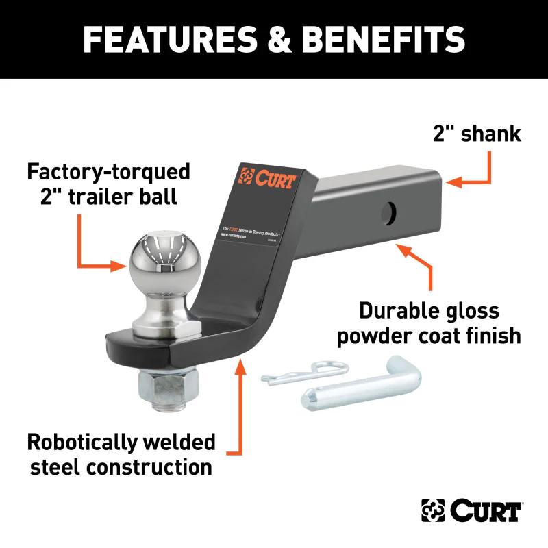 CURT Loaded Ball Mount with 2" Ball, Imported (2" Shank, 7,500 lbs., 4" Drop) Model 45856 - Image 2