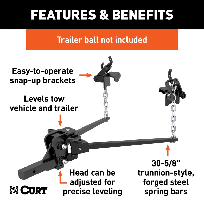 CURT Long Trunnion Bar Weight Distribution Hitch (5K - 6K lbs., 30-5/8" Bars) Model 17300 - Image 3