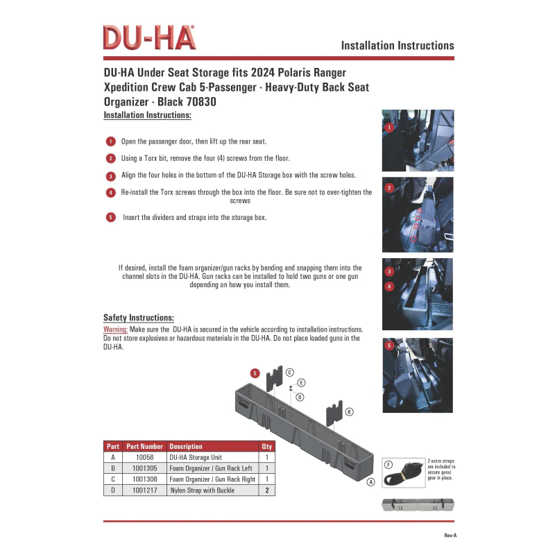 DU-HA UTV Under Seat Storage / Gun Case Model 70830 - Image 7