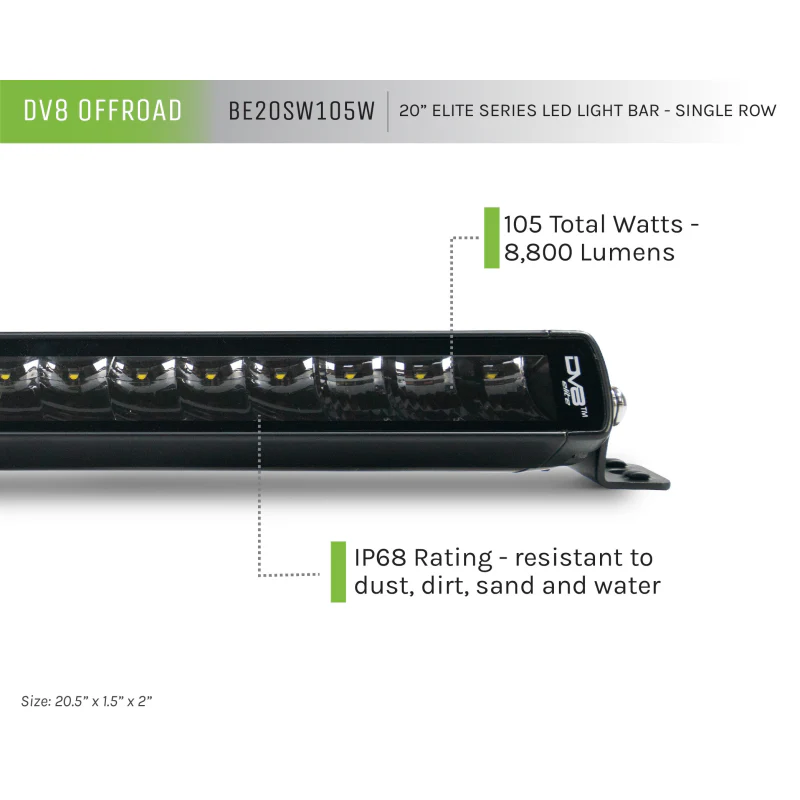 DV8 Offroad 20-Inch Elite Series Led Light Bar - Single Row Model BE20SW105W - Image 3