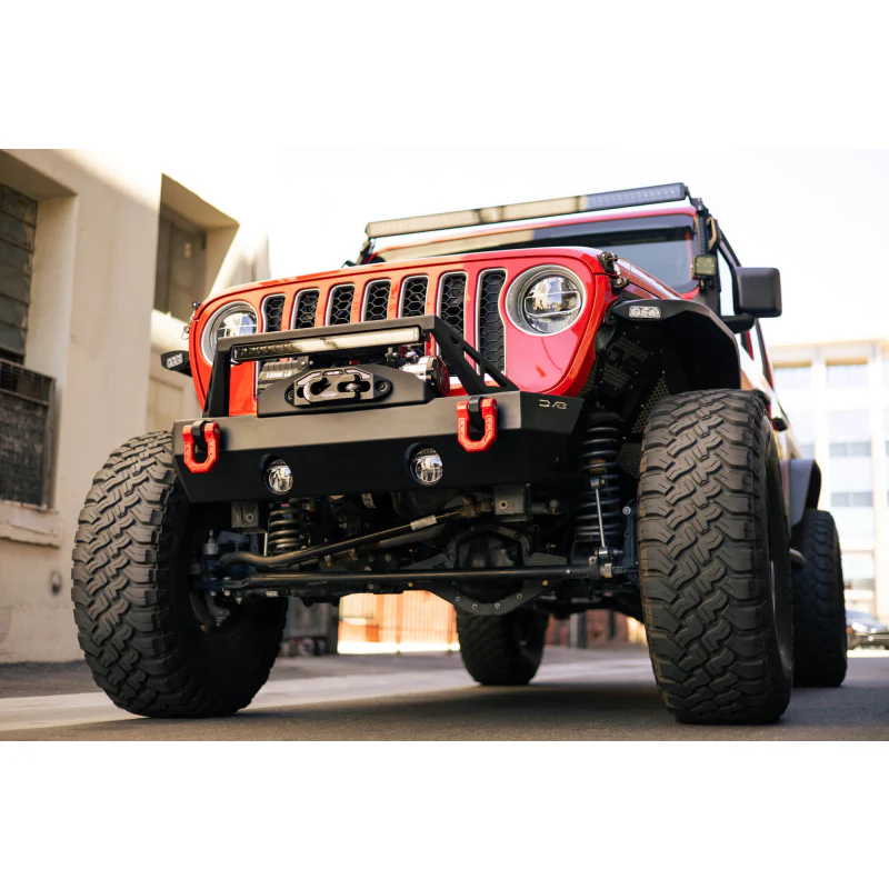 DV8 Offroad 2007-2025 Jeep GladiatorJT Wrangler JK JKU JL JLU Stubby Front Bumper With Plated Bull Bar Model FBJL-06 - Image 16