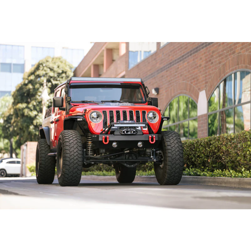 DV8 Offroad 2007-2025 Jeep GladiatorJT Wrangler JK JKU JL JLU Stubby Front Bumper With Plated Bull Bar Model FBJL-06 - Image 17