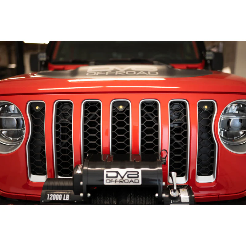 DV8 Offroad 2018-2025 Jeep Wrangler JL JLU Gladiator JT Amber Grille Lights Model GRJL-02 - Image 3