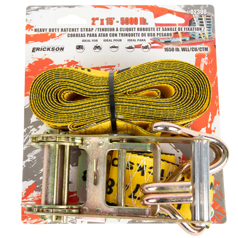 Erickson Manufacturing 2 In x 15Ft 5000 Lb Ratchet Strap Bulk Yellow Model 52300 - Image 2