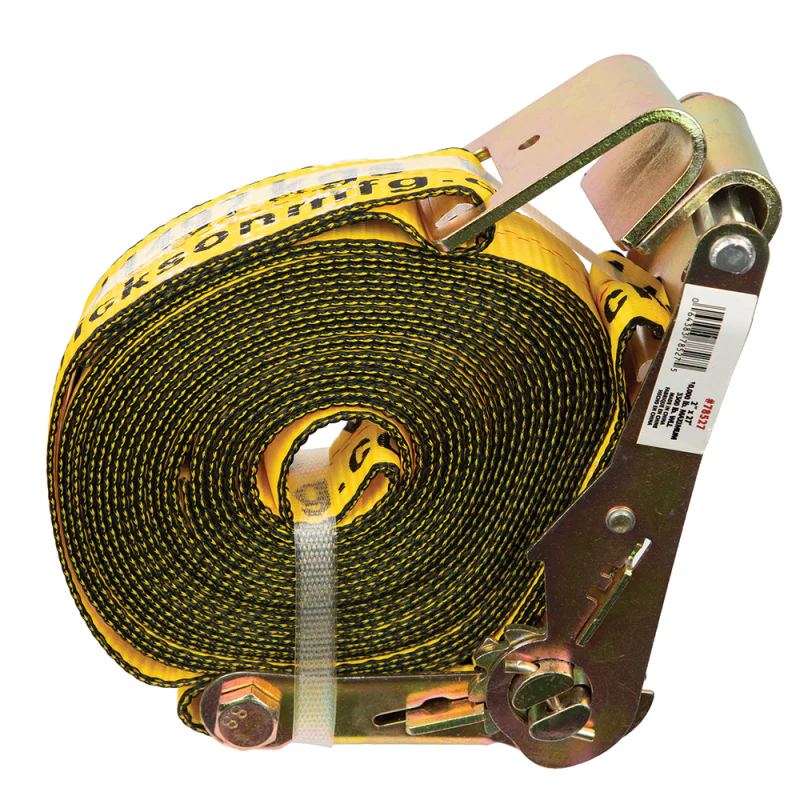 Erickson Manufacturing 2 In x 27Ft 10,000 Lb Heavy Duty Ratchet Strap With Flat Hooks Yellow Model 78527 - Image 2