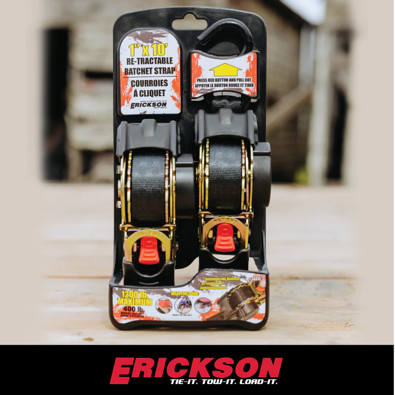 Erickson Manufacturing 2 Pack 1 In X 10Ft 1200Lb Re-Tractable Ratchet Tie Downs Black Model 34415 - Image 3