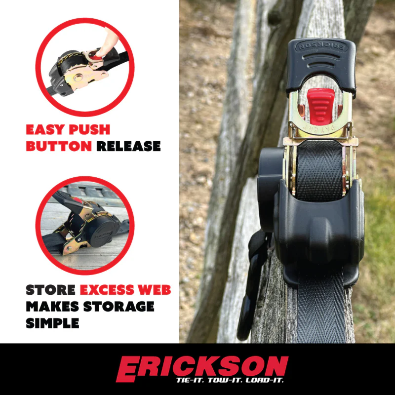 Erickson Manufacturing 2 Pack 1 In X 10Ft 1200Lb Re-Tractable Ratchet Tie Downs Black Model 34415 - Image 5