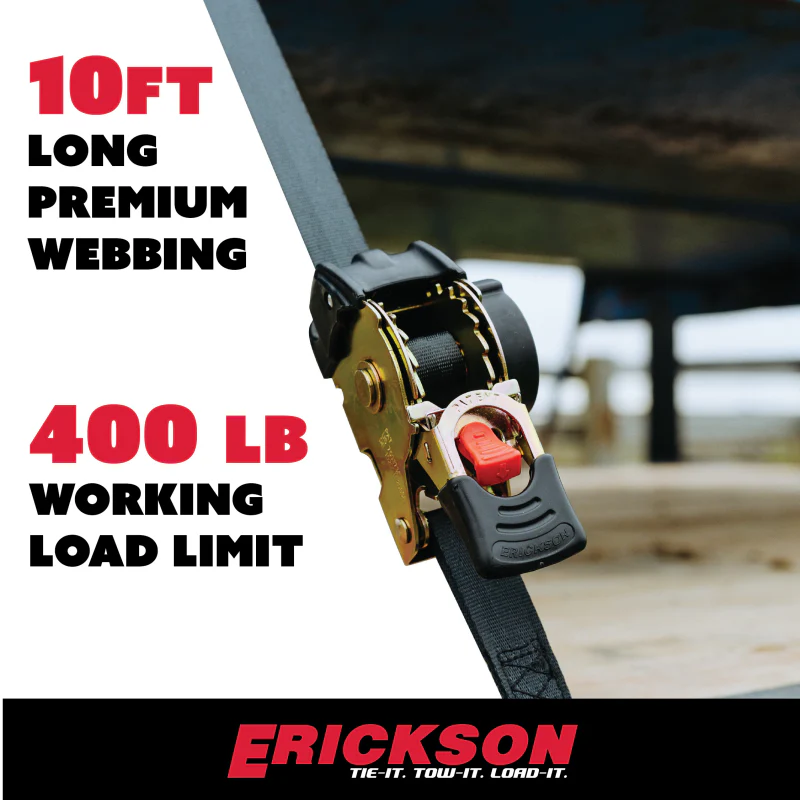 Erickson Manufacturing 2 Pack 1 In X 10Ft 1200Lb Re-Tractable Ratchet Tie Downs Black Model 34415 - Image 8