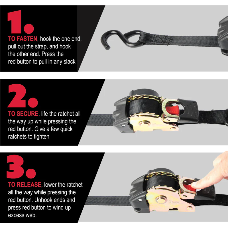 Erickson Manufacturing 2 Pack 2 In X 10Ft 3300Lb Retractable Ratchet Tie Downs Black Model 34416 - Image 6