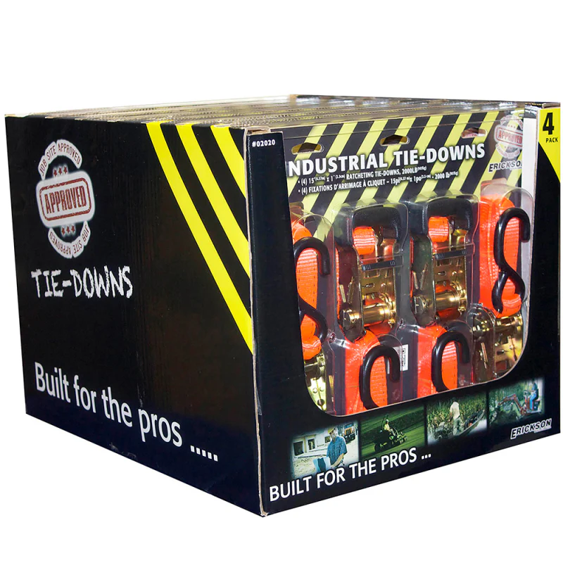 Erickson Manufacturing 4 Pack 1 In X 15Ft 2000Lb Industrial Tie-Downs Orange Model 02020 - Image 3