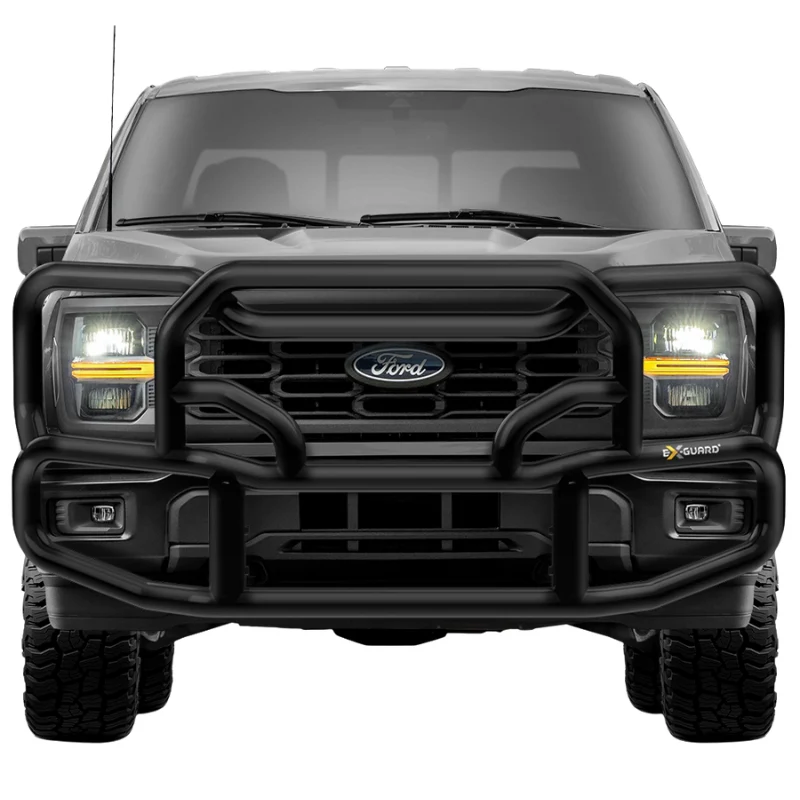 Ex-Guard Kit Extreme-Duty Full-Height Coverage Black Grille Guard Kit w/ Mounting Bracket and Winch Box with Recovery Point Model HX-50BG3-FD1521-MB-21HX-FD15-WB