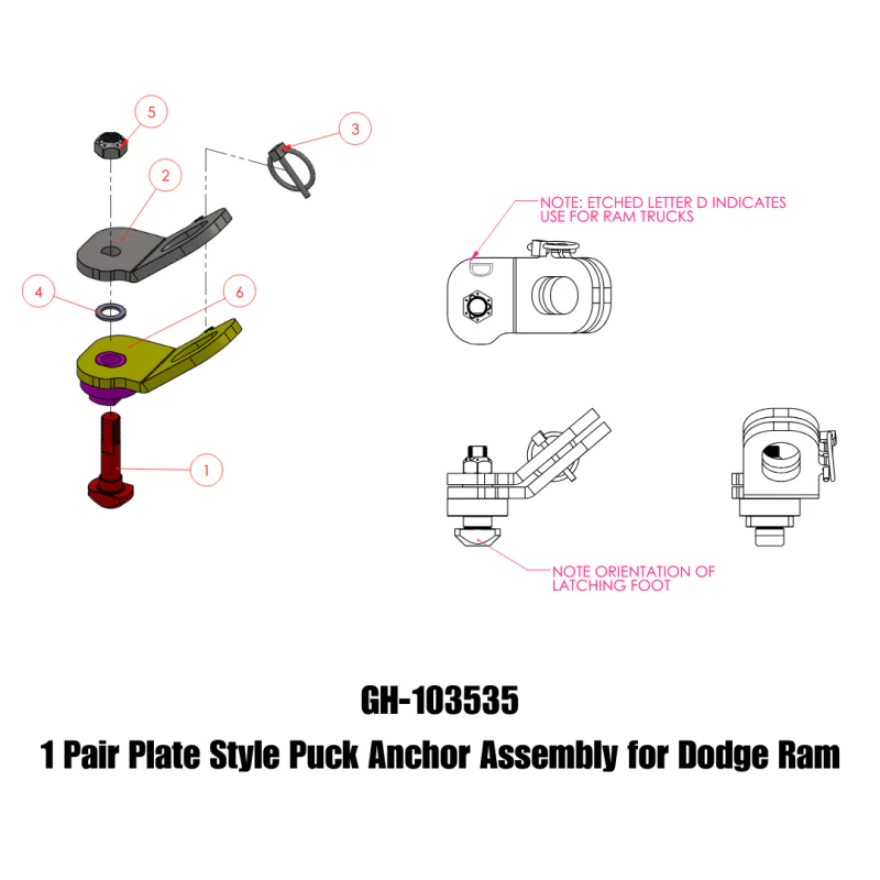 GEN-Y 1 Pair - Plate Style Puck Anchor Assembly - for Dodge Ram Model GH-103535 - Image 3