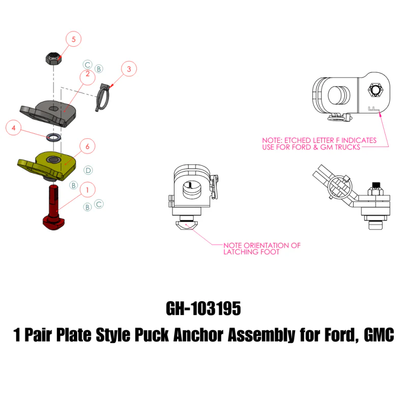 GEN-Y 1 Pair - Plate Style Puck Anchor Assembly - for Ford, GMC Model GH-103195 - Image 3