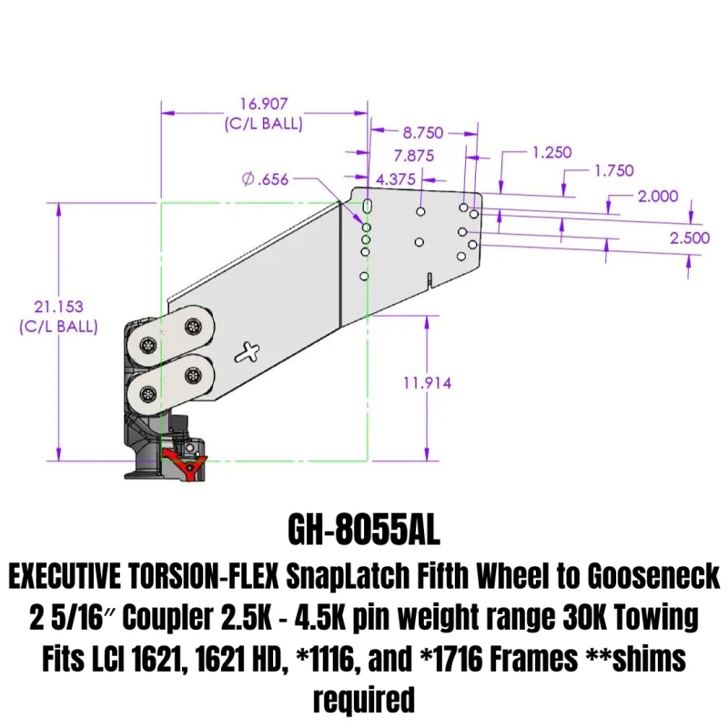 GEN-Y EXECUTIVE TORSION-FLEX Auto Latch Fifth Wheel to Gooseneck 2 5/16" Coupler 1.5K - 4.5K pin weight range 30K Towing Model GH-8055AL - Image 6