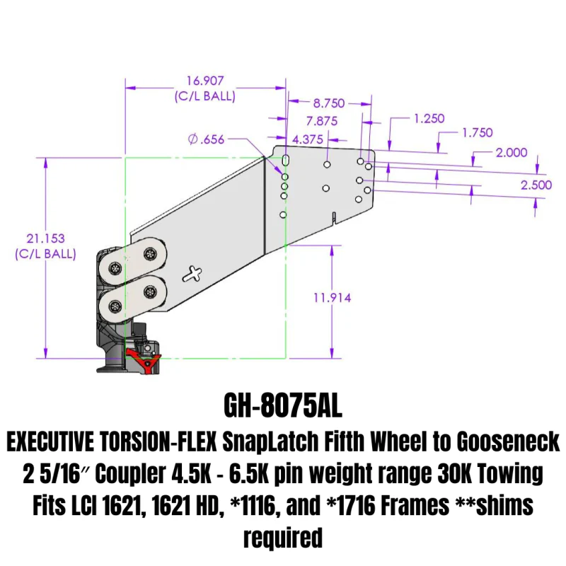 GEN-Y EXECUTIVE TORSION-FLEX Auto Latch Fifth Wheel to Gooseneck 2 5/16" Coupler 3.5K - 6.5K pin weight range 30K Towing Model GH-8075AL - Image 9