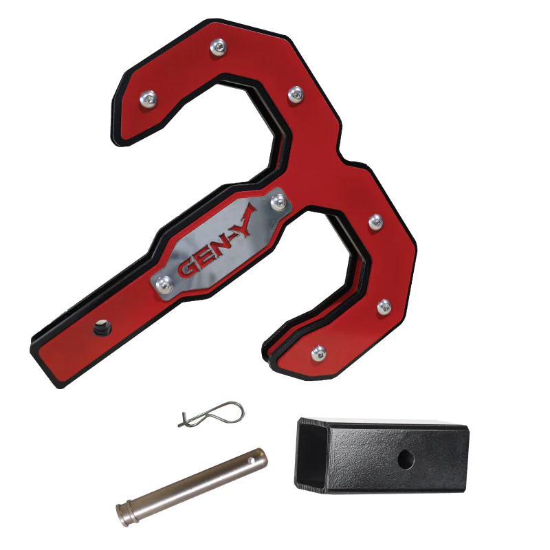 GEN-Y Hulk 2.0 Tow Hook 16K 2" Shank Black/Red with GH-007-1 Reducer Sleeve, GH-099 Pin & GH-011 Clip Model GH-0071-R