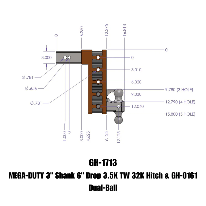 GEN-Y MEGA-DUTY 3" Shank 6" Drop 3.5K TW 32K Hitch & GH-0161 Dual-Ball Model GH-1713 - Image 5