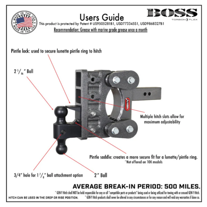 GEN-Y The BOSS TORSION-FLEX 2" Shank 10" Drop 1.1K TW 10K Hitch & GH-031 Dual-Ball Model GH-1016 - Image 4