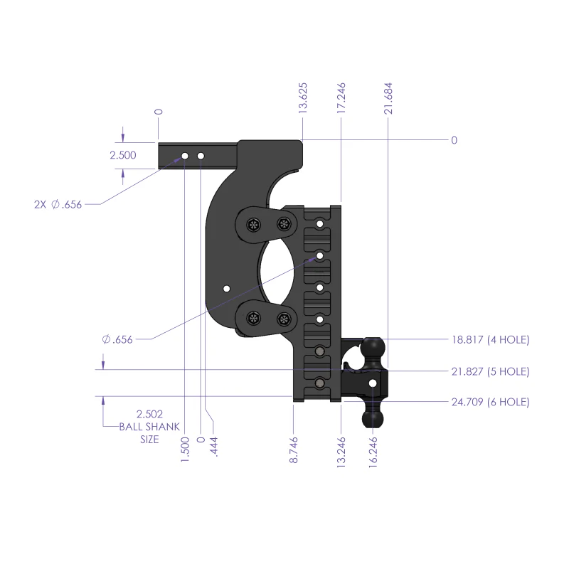 Gen-Y The BOSS TORSION-FLEX 2.5" Rec 21" Drop 2.4K TW 21K Hitch Dual-Ball Pintle Lock Stab Model GH-1526 - Image 6