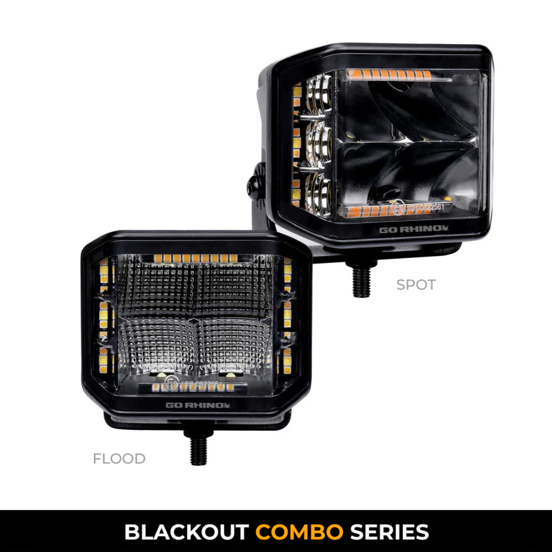 Go Rhino Blackout Series SIDELINE 4x3 LED Cube Flood Lights W/Amber LEDs Model 750700322FCS - Image 5