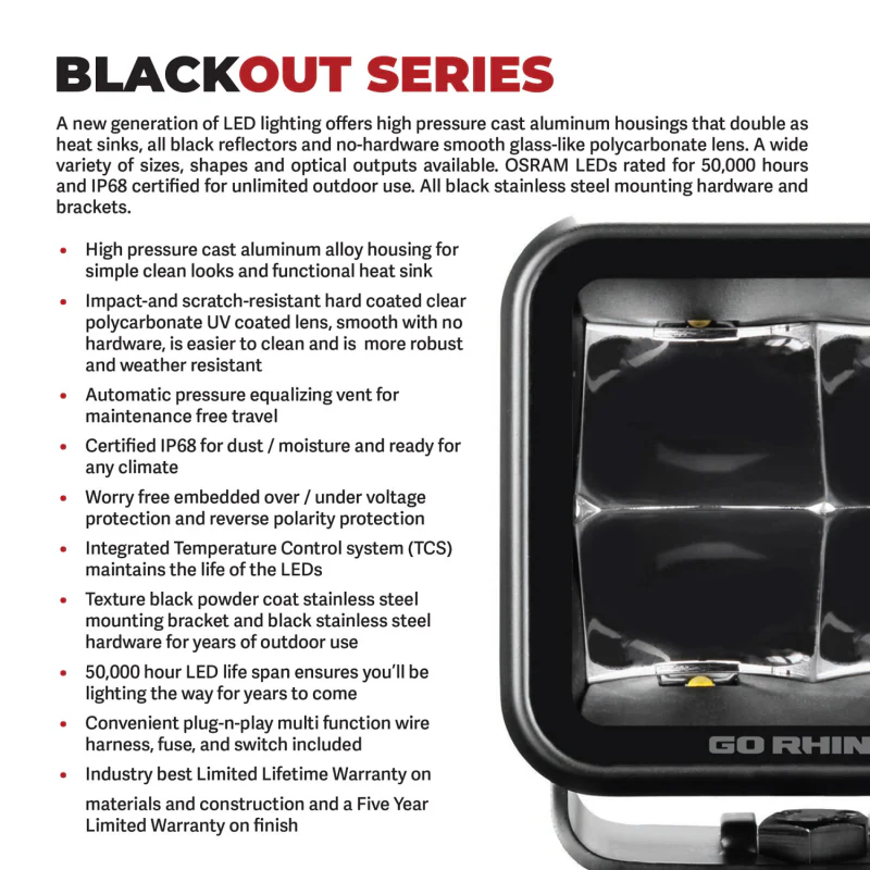 Go Rhino Blackout Series SIXLINE 6-LED Flood Lights with Flush Mount Model 750300621FBF - Image 7