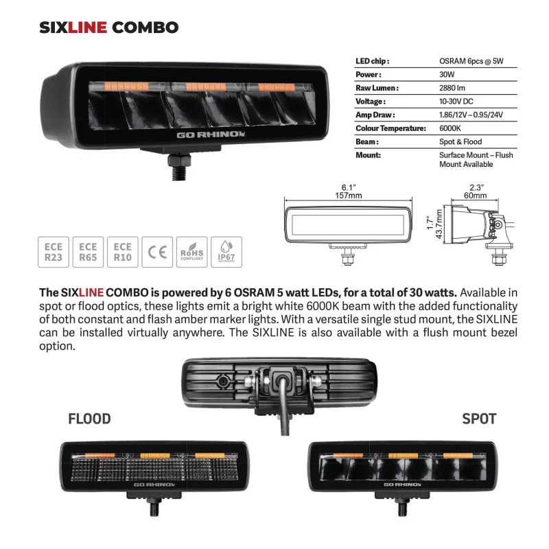 Go Rhino Blackout Series SIXLINE  Spot Lights w/Amber LEDs Model 750600622SBS - Image 5