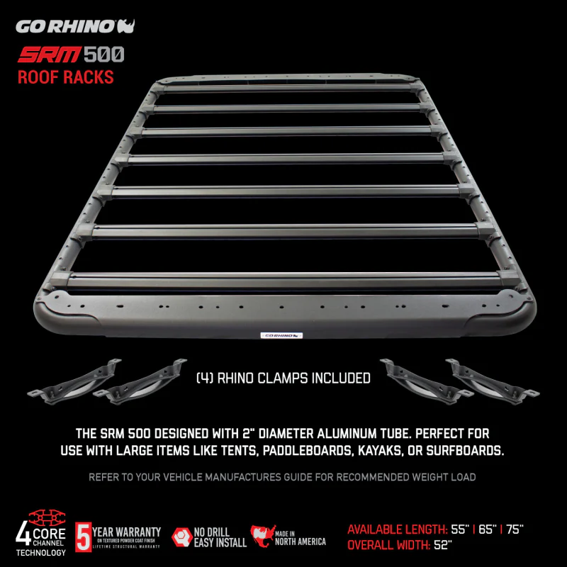 Go Rhino SRM500 55" Long x 52" Wide Flat Platform Roof Rack Model 5935055T - Image 6