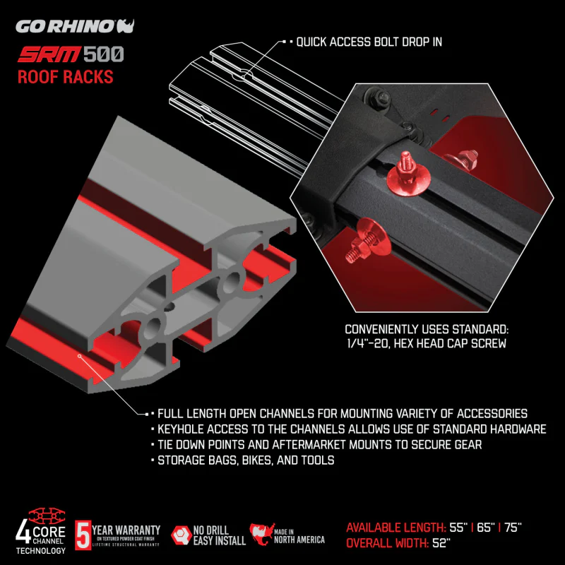 Go Rhino SRM500 Dual Rail Kit for 65" Long x 52" Wide Long Rack Rails only Model 5935061T - Image 2
