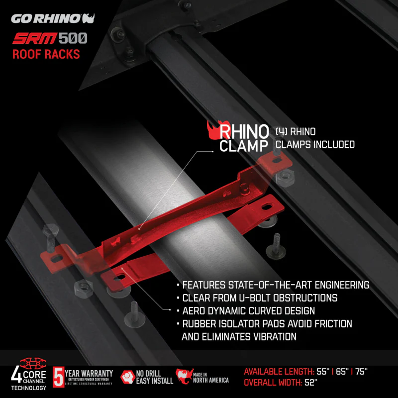 Go Rhino SRM500 Tri Rail Kit for 55" Long x 52" Wide Long Rack Rails only Model 5935052T - Image 6
